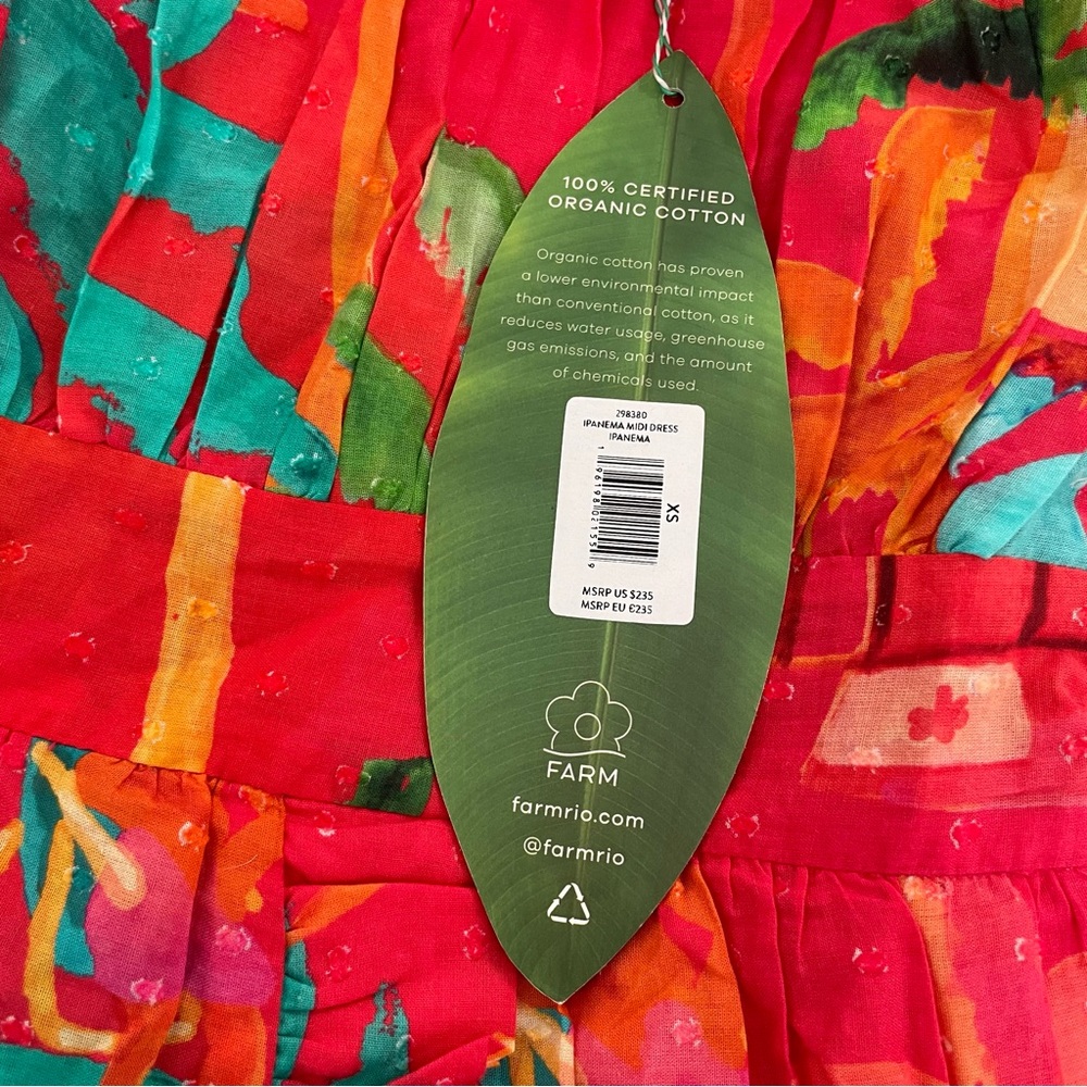 NWT Farm Rio Ipanema Red Tropical Ruffle Midi Dress - Picture 4 of 6